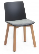 Jubel Timber Leg Visitor Chair. Black PVC Shell With Fabric Seat Pad. Any Fabric Colour